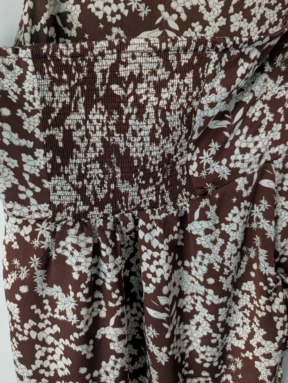 Heartloom Chocolate Brown Floral Halter Midi Dress Size M Asymmetrical Hem - Picture 4 of 8